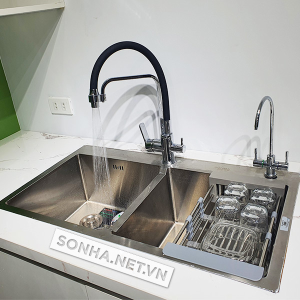Chậu Rửa Bát Inox Sơn Hà Handmade 2 Hố Cân HM.X.2C.82.2.3 (820 x 450 x 215 mm)