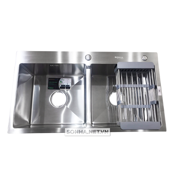 Chậu Rửa Bát Inox Sơn Hà Handmade 2 Hố Cân HM.X.2C.82.2.3 (820 x 450 x 215 mm)
