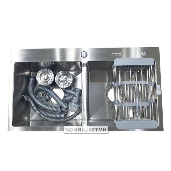 Chậu Rửa Bát Inox Sơn Hà Handmade 2 Hố Cân HM.X.2C.82.2.3 (820 x 450 x 215 mm)