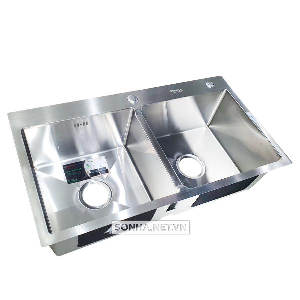 Chậu Rửa Bát Inox Sơn Hà Handmade 2 Hố Cân HM.X.2C.82.2.3 (820 x 450 x 215 mm)