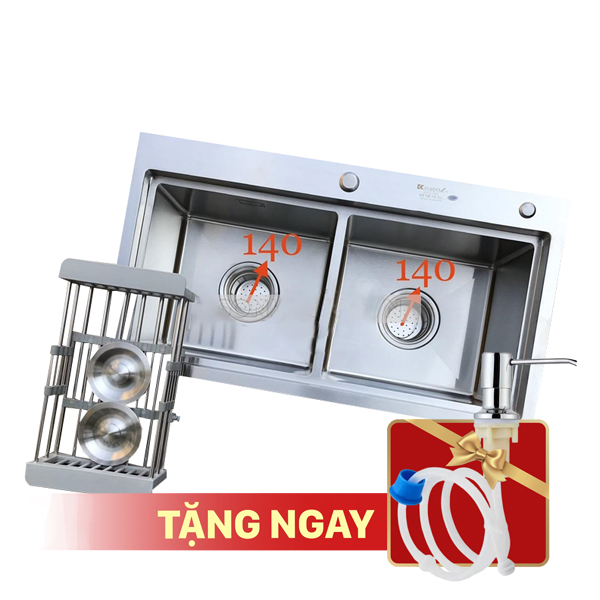 Chậu rửa bát KAGOL K8245BT-304 Cân hai hố cân bậc thang inox304(820x450x240 mm)