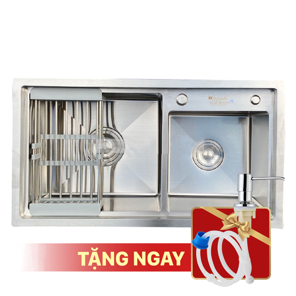 Chậu rửa bát KAGOL K7843BT-304 Lệch hai hố lệch bậc thang inox304(780x430x240 mm)