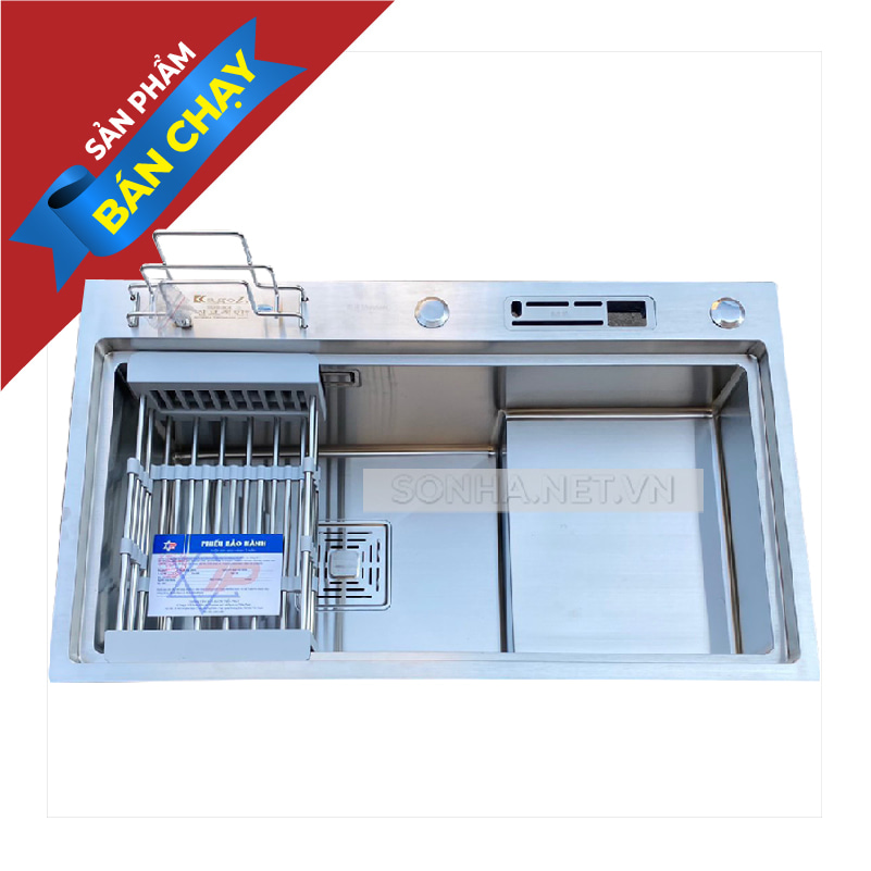 Chậu Rửa Bát KAGOL K7846B-BT 304 Một Hố Có Bàn, Cài Dao Bậc Thang, Inox 304 (780x460x240 mm)