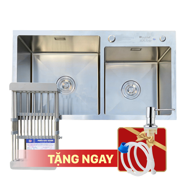 Chậu rửa bát KAGOL K7040-Lệch hai hố lệch inox 201 (700x400x240 mm)