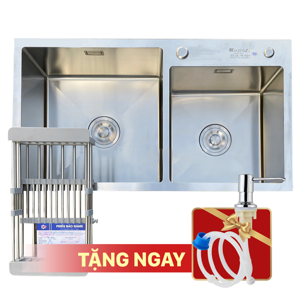 Chậu rửa bát KAGOL K7243-Lệch hai hố lệch inox 201 (720x430x240 mm)