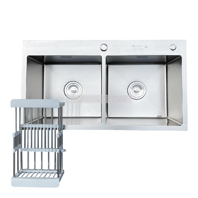 Chậu rửa bát KAGOL KNB8245-Cân hai hố cân Nano bạc (820x450x240 mm)